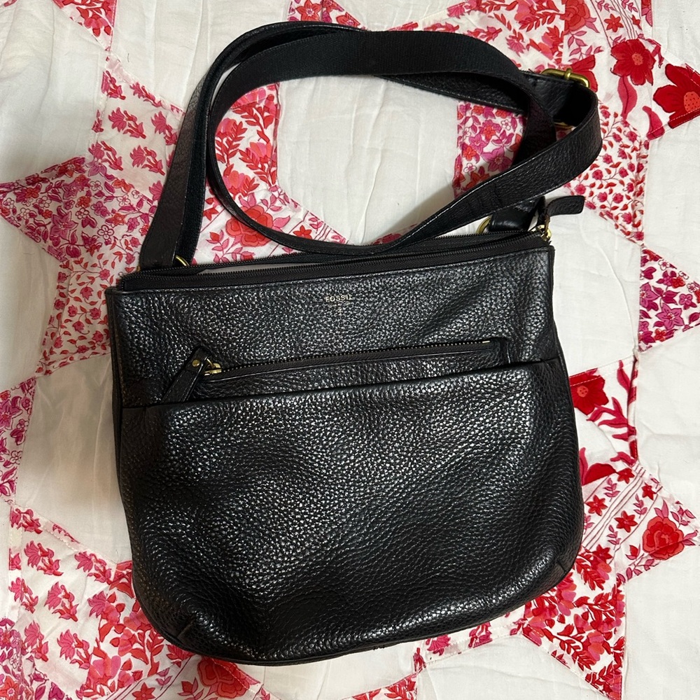 Fossil Black Leather Crossbody Bag